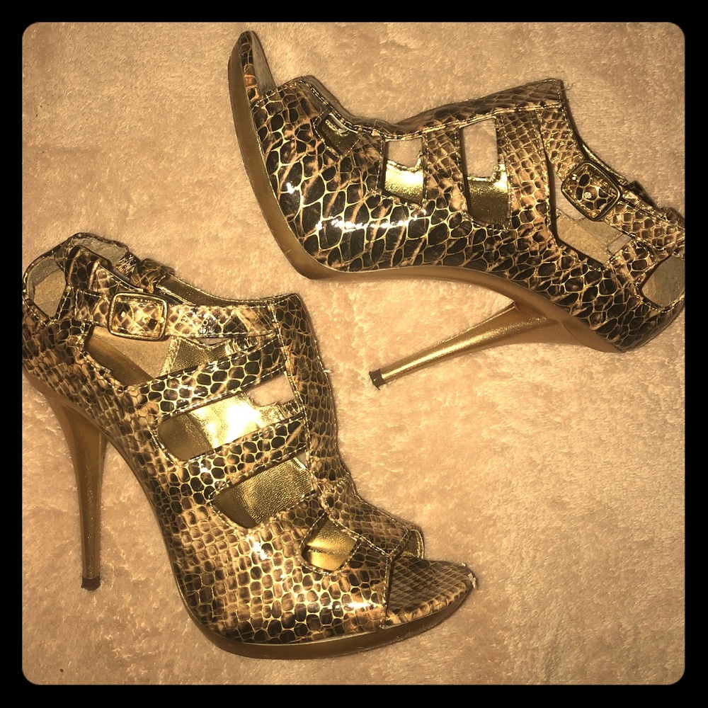 Michael Antonio Gold Snakeskin Sandals